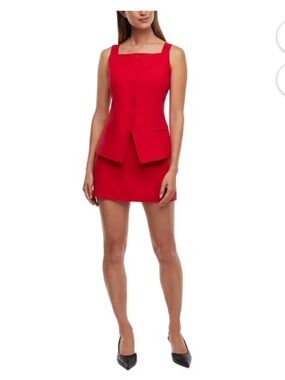 Sleeveless Red Mini Dress with Structured Peplum